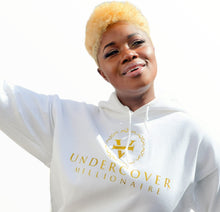 Load image into Gallery viewer, VUM Glitter Gold White Pullover Hoodie w/Kangaroo Pockets (GW)
